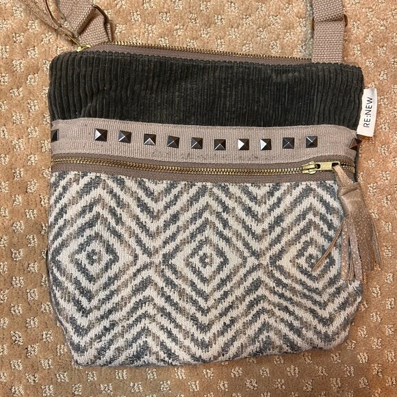 Renewproject.org Carry The Story Handmade Cloth Tote Woven Leather RE:NEW Upcycl - Picture 1 of 10